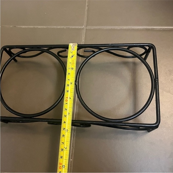 WROUGHT IRON scroll work hand crafted black 2 dog bowl stand feeder decor ergo - Picture 9 of 9